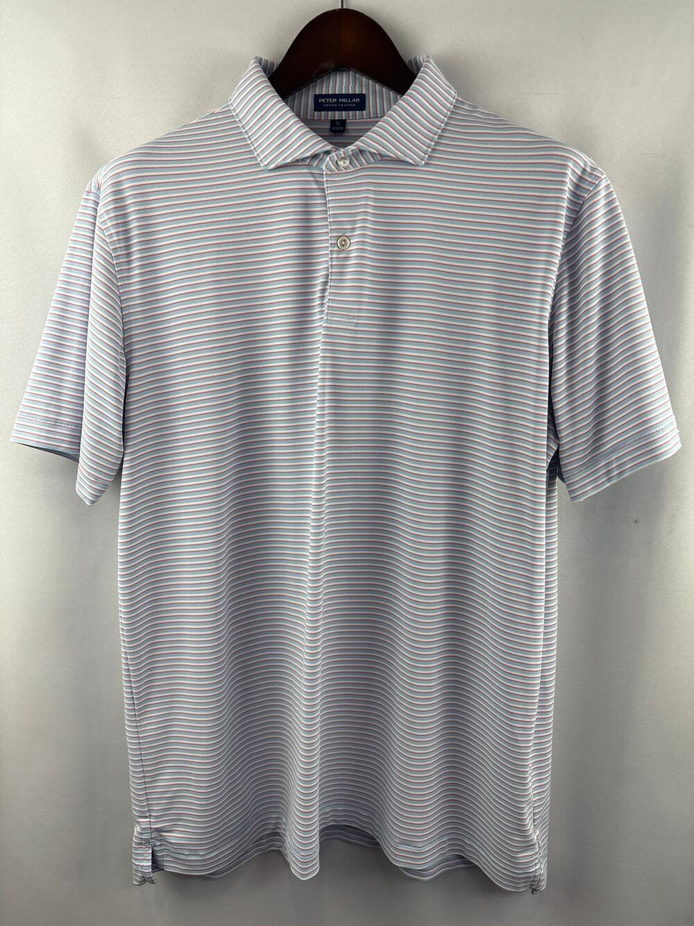 Men’s Peter Millar XL Blue White and Salmon Striped Golf Polo